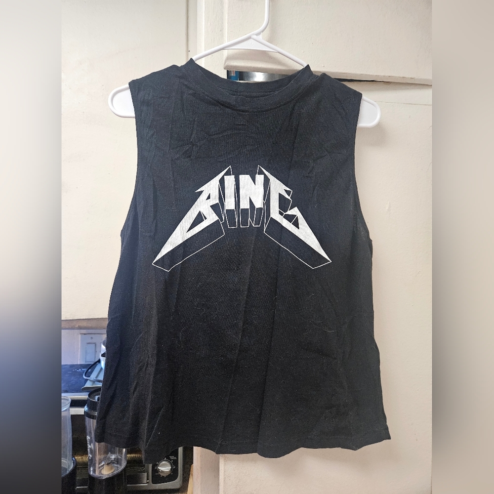 Anine Bing Black Sleeveless Top with White Graphic